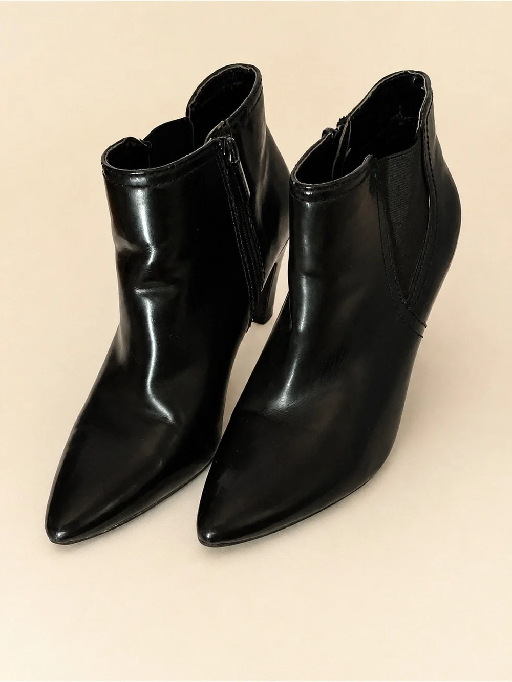 Bandolino Black Patent Pointed-Toe Ankle Boot with 3” Heel | 7.5